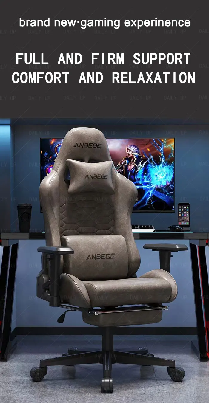 Luxury Faux Leather Gaming Chair With Headrest Footrest Ergonomic Office Computer Chair Swivel Adjustable Recliner Racing Chair
