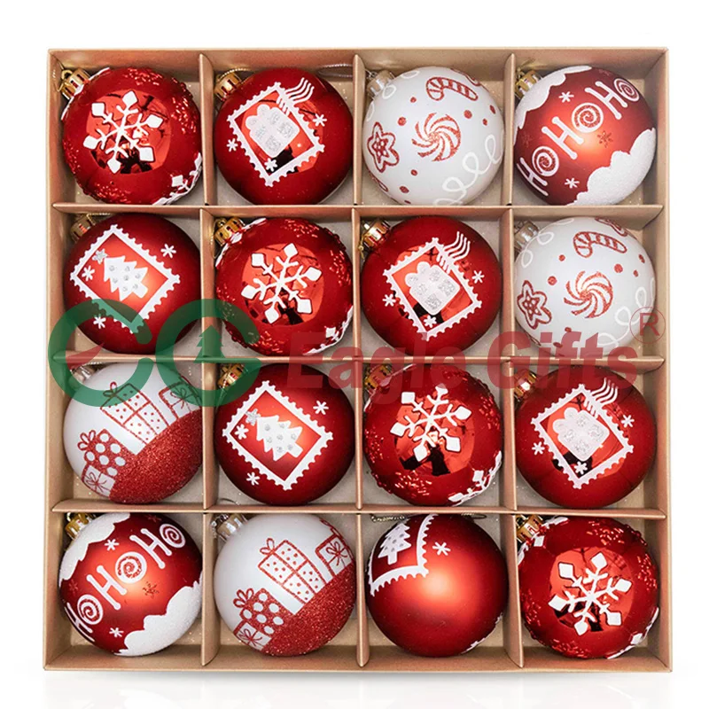 EAGLEGIFTS Gold Red Irregular Shape Hand Painted Pattern Big Christmas Balls Ornament 2025 Customizable Plastic Christmas Ball