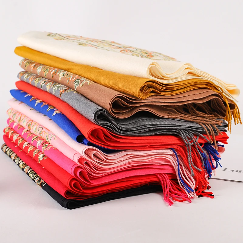 Chal pashmina de cachemir para mujer con bordado y borlas_voghion.com