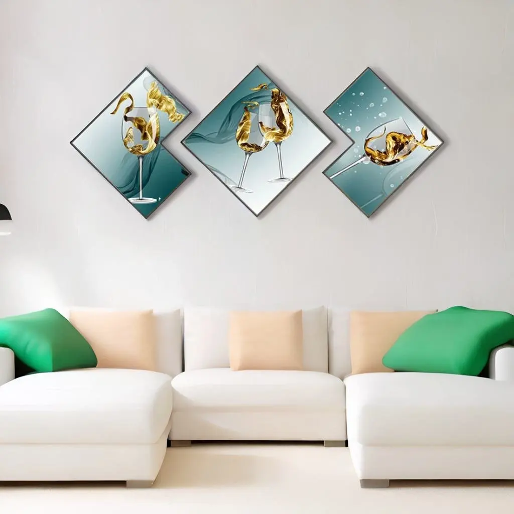 Nordic color 3 piece set fashion abstract wall art living room home decoration diamond crystal porcelain painting