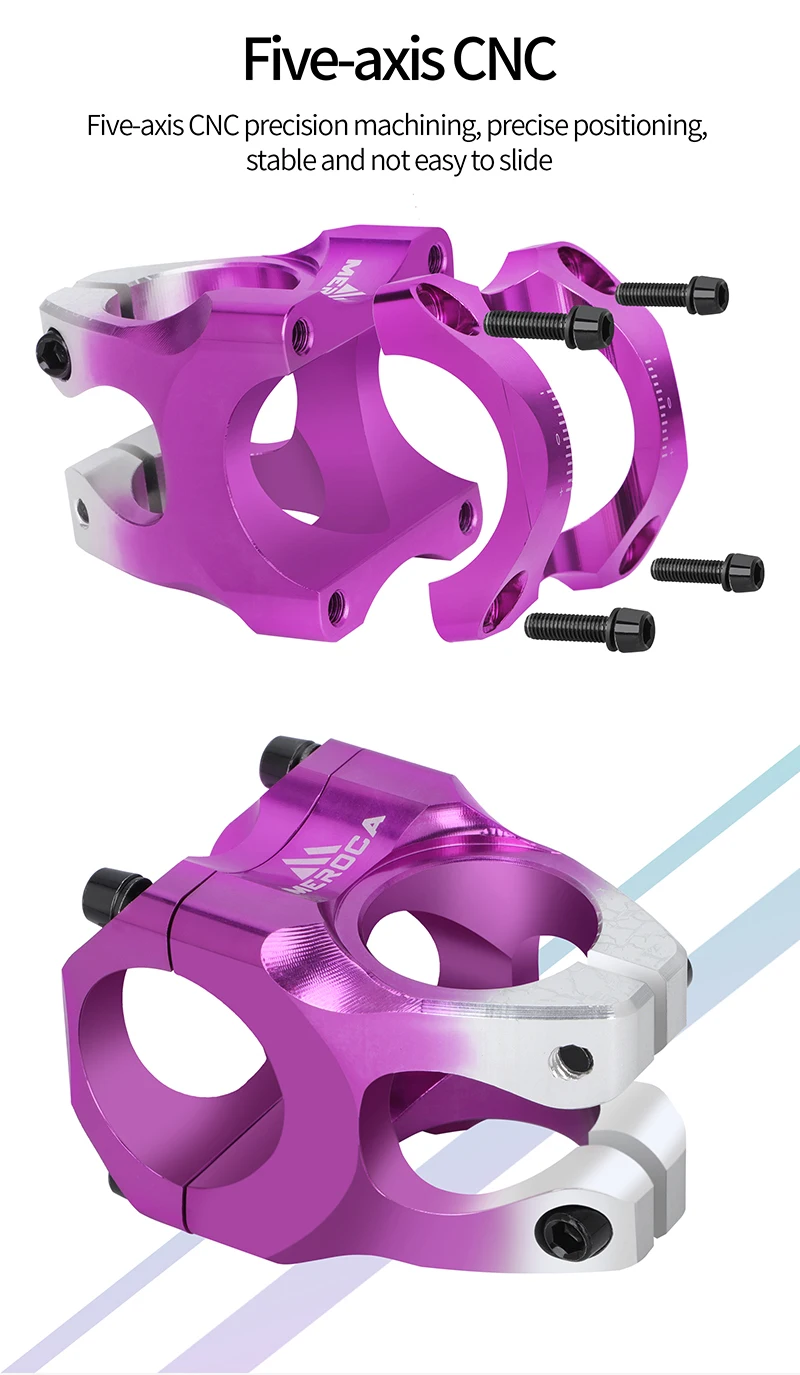 Meroca ME35 Gradient Color 5-Axis for CNC Bicycle Stem 35mm Short Stem with Hollow Design Waterproof & Rustproof Stem Kits