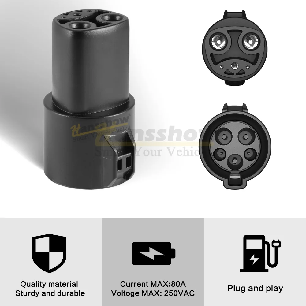 Hansshow Sae J1772 Adapter 60amp 80 Amp/250v Ac J1772 To Tesla Charging