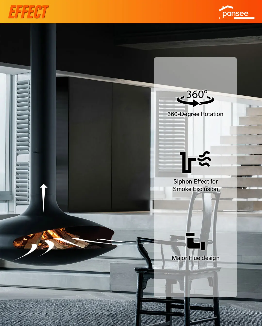 Electronic Charcoal Corner Fireplace, PANSEE, 360, 86% - detail 8