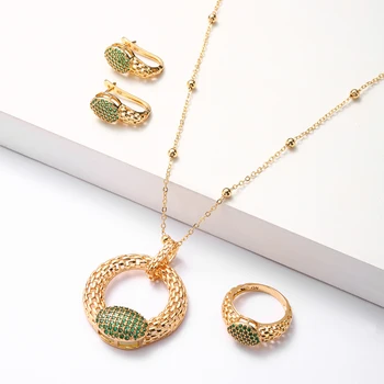 GARAANTIIE Fashion Gold Plated women's Jewelry Set Necklace Earring Ring Bracelet Wedding Party Gift