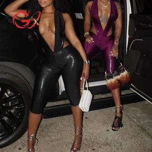 GX25315 Fashion 2026 Summer Clothing Vendor Sexy Nigh Club Wear Sleeveless Deep V-Neck Bodysuit and Half Pant 2 Piece Set