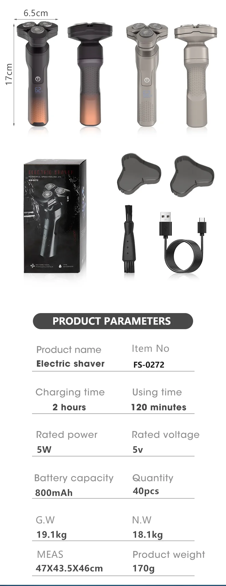 Lcd Display Usb Rechargeable Shaving Machine Washable Triple Blades Beard Razor Portable