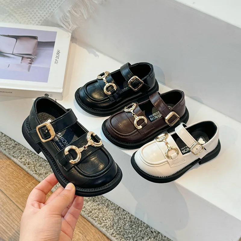 Korean Style New Black Loafers Leather Shoes Rubber Breathable Girls' Shoes  Princess School Children's Shoes
