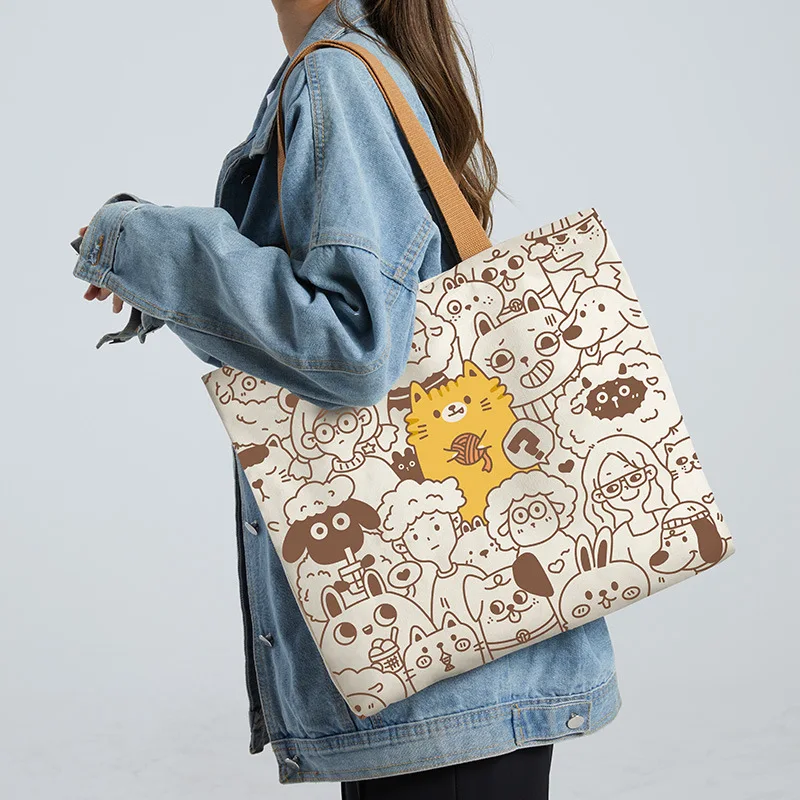 WRIGAEL Cute Canvas Tote Bag - Kawaii Style Reusable Shoulder Bag For Books & Daily Essentials
