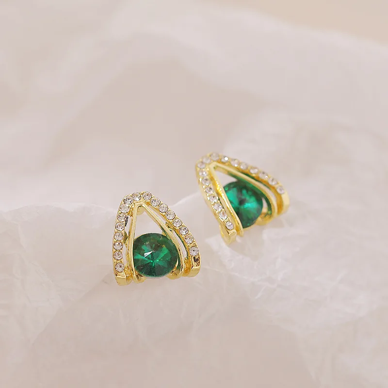 LY6055 Wholesale Korean Style Geometric Triangle Emerald Earrings for Women Earrings Fashion Jewelry for Women