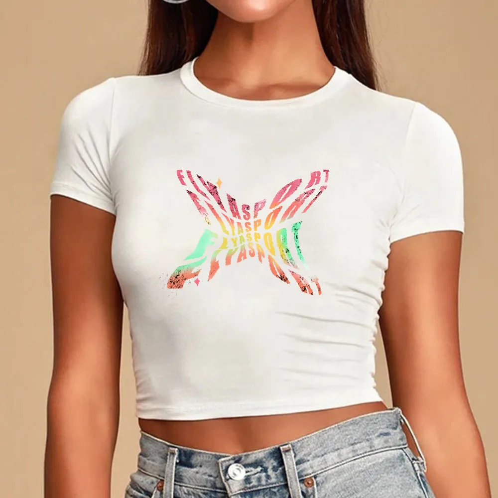 Baby Tee Cropped Ladies Graphic T Shirts Plain Summer Cotton Tight Slim Fit  T Shirt Top Oversized Crop Top Mujer Sexy for Women, image size:1000x1000