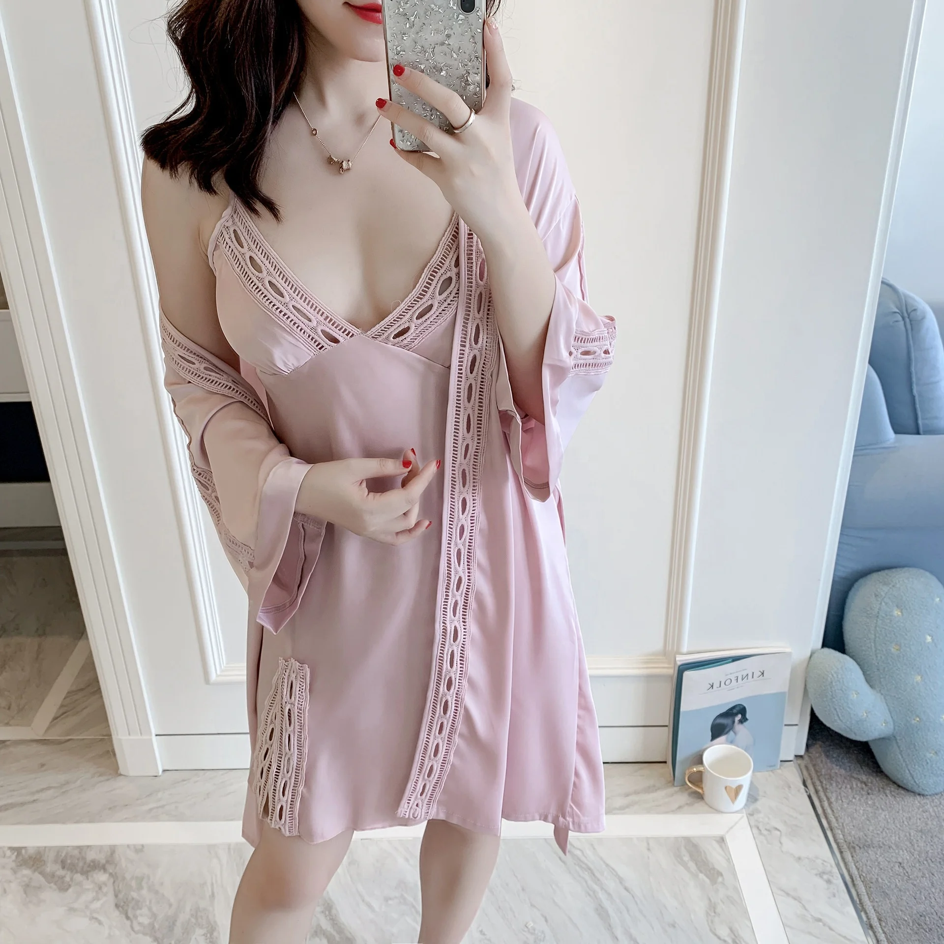 Two Pieces Sexy Nightwear Silk Satin Embroidery Sleepwear Pyjamas Set Femme  - Buy Factory Supply Women Two Pieces Satin Sleepwear Silk Satin Pijamas ...