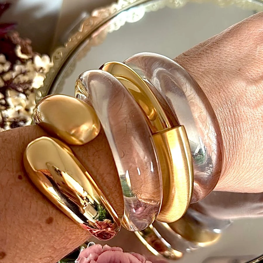 2025 Spring Summer Collection Versatile High Transparency Sparkle Atmospheric Resin Transparent Sequin  Bangles Fashion