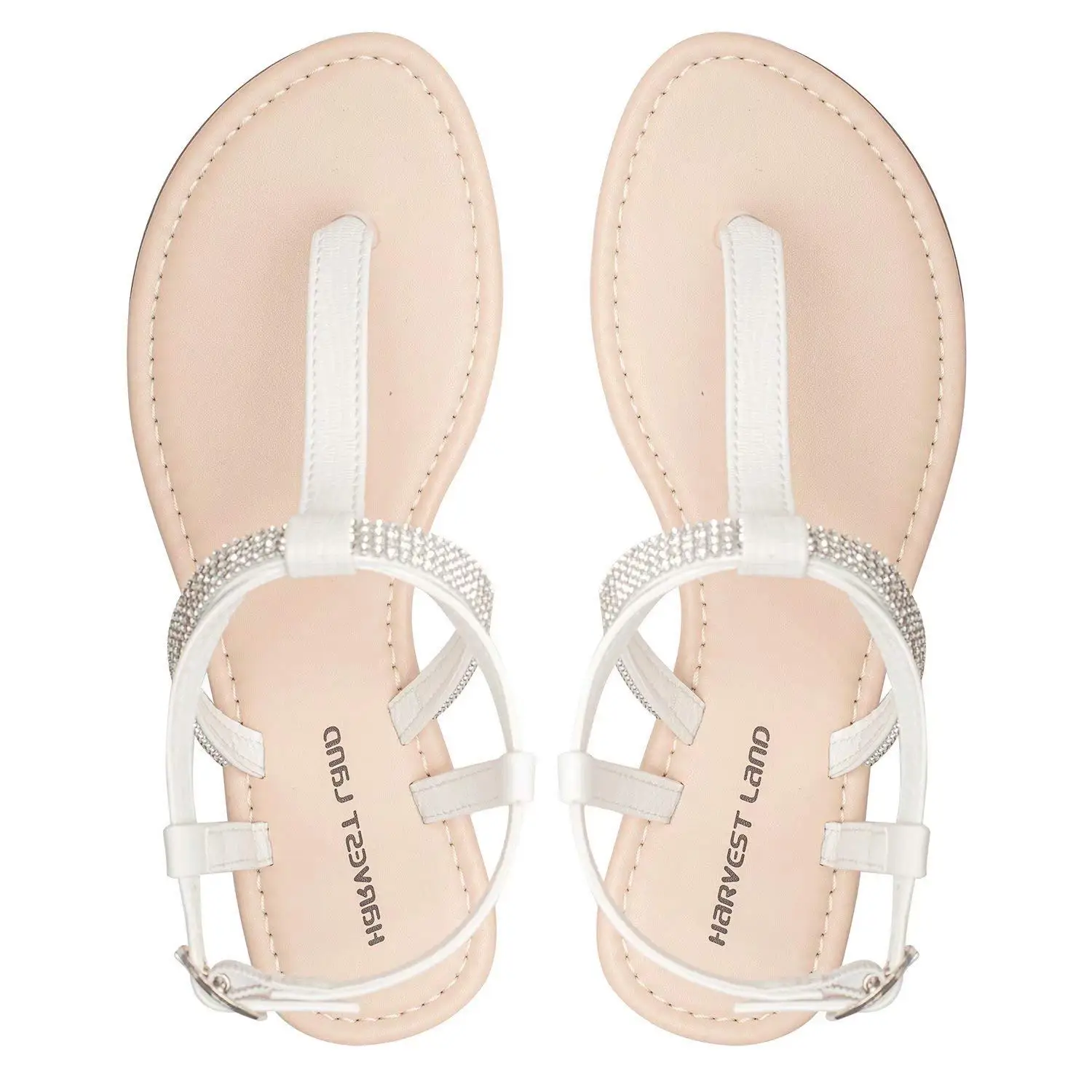 Womens T Strap Sandals Fashion Rhinestone Flat Sandal With Ankle Strap ...