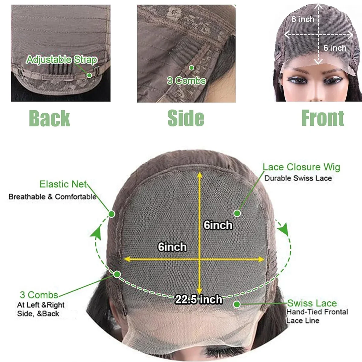 Parrucca bob capelli veri 6x6 lace closure glueless per donna_voghion.com