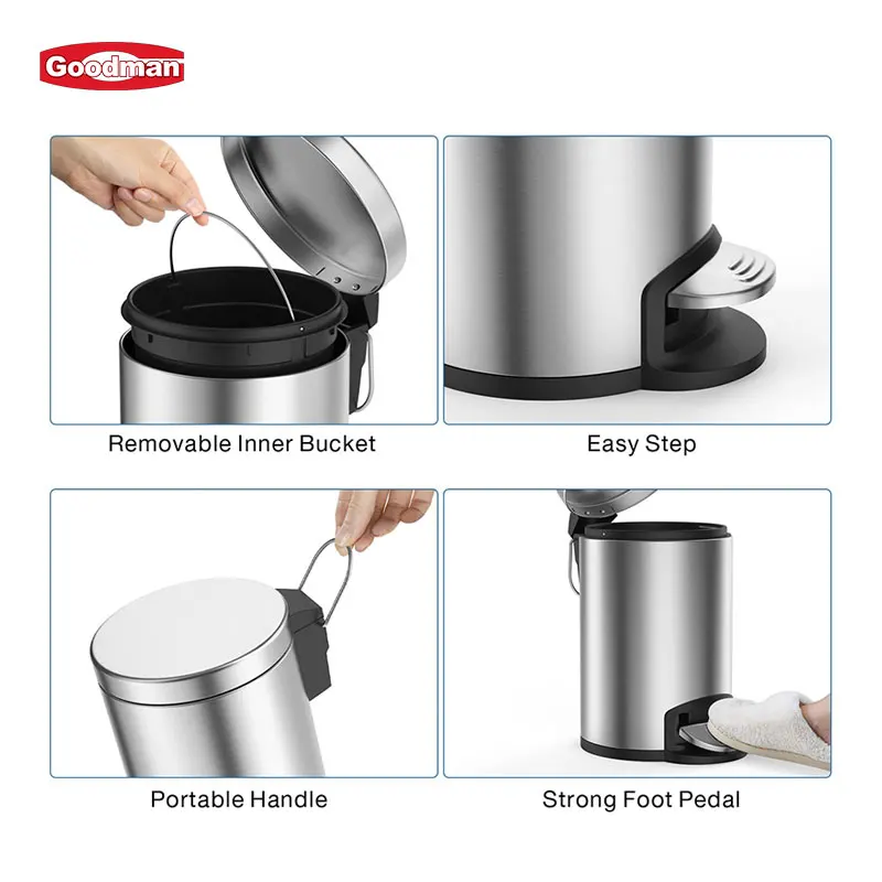 Hot Selling Commercial 3L 5L 12L Home Stainless Steel Trash Can Kitchen Household Metal Dustbin Stainless Steel Pedal Dust Bin supplier