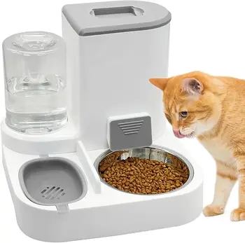 2 in 1 Automatic Pet Waterer Detachable Stainless Steel Food Bowls Set Cat Feeder and Water Dispenser