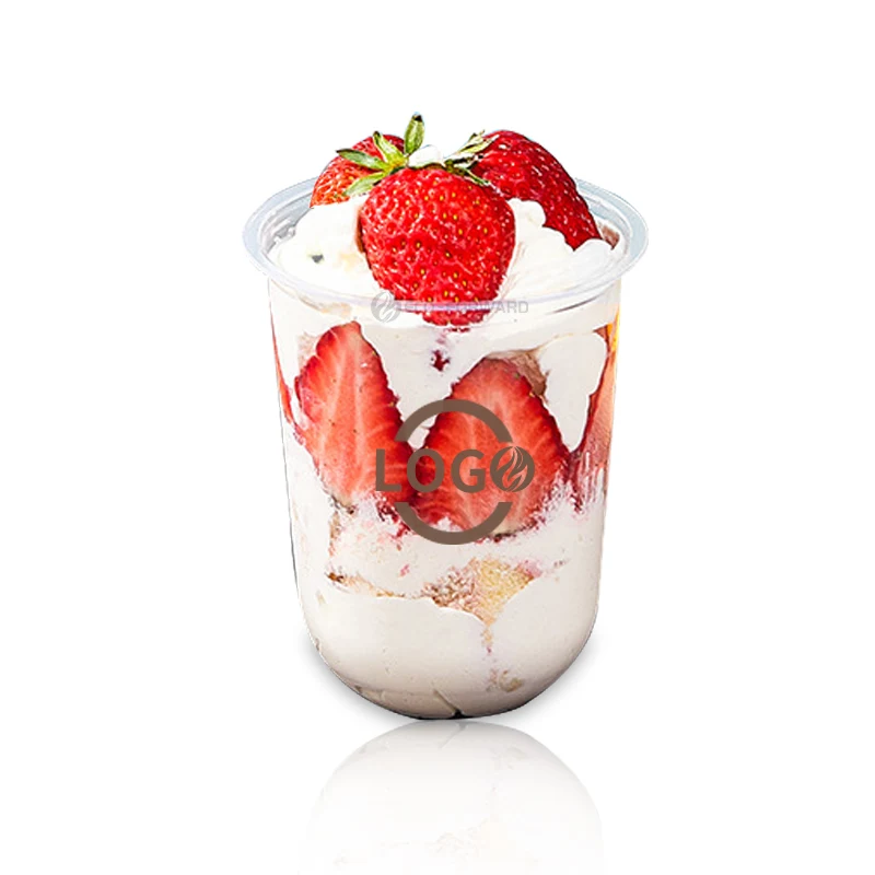 Disposable Plastic Ice Cream Cup with logo U Round Cups with Bear Lid Plastic Cups