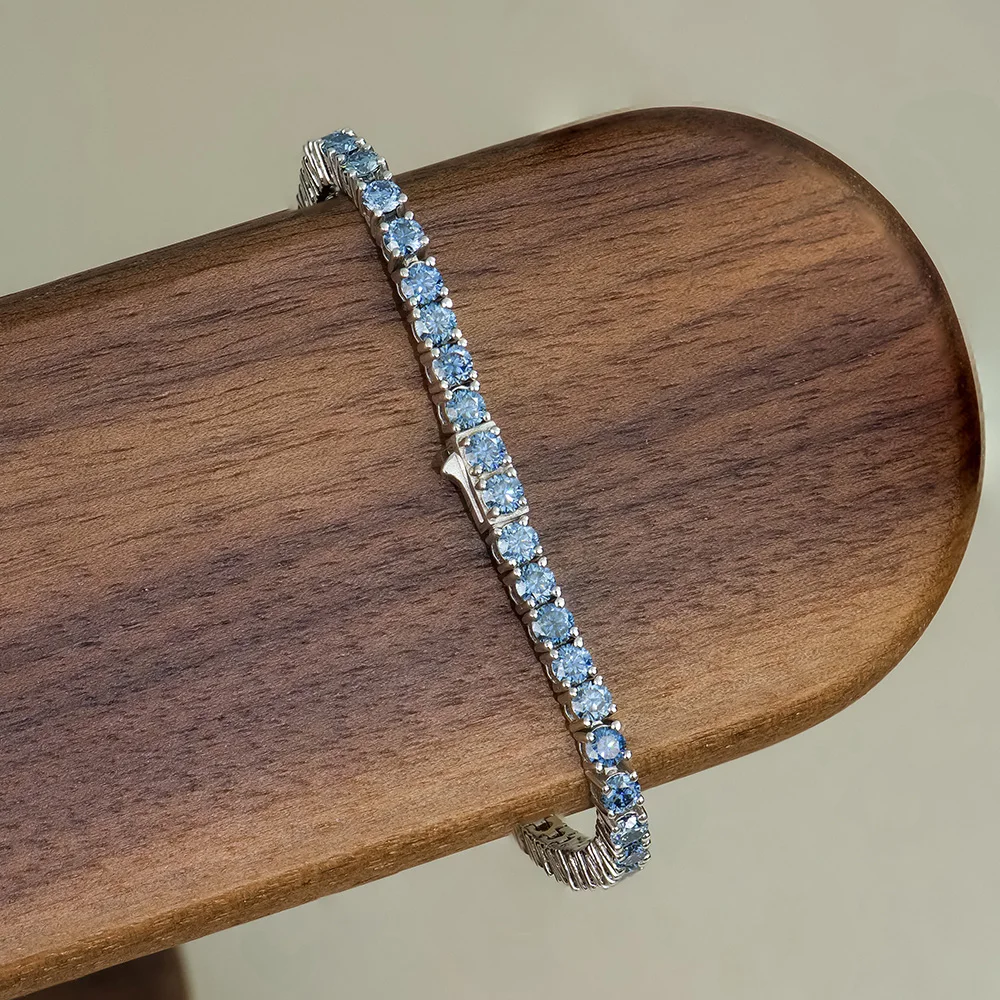 Xingyue Custom 3mm-6mm Sterling Silver Grade gra VVS Royal Blue Mossanite Moissanite Diamond Tennis Chain Bracelet 925 Silver