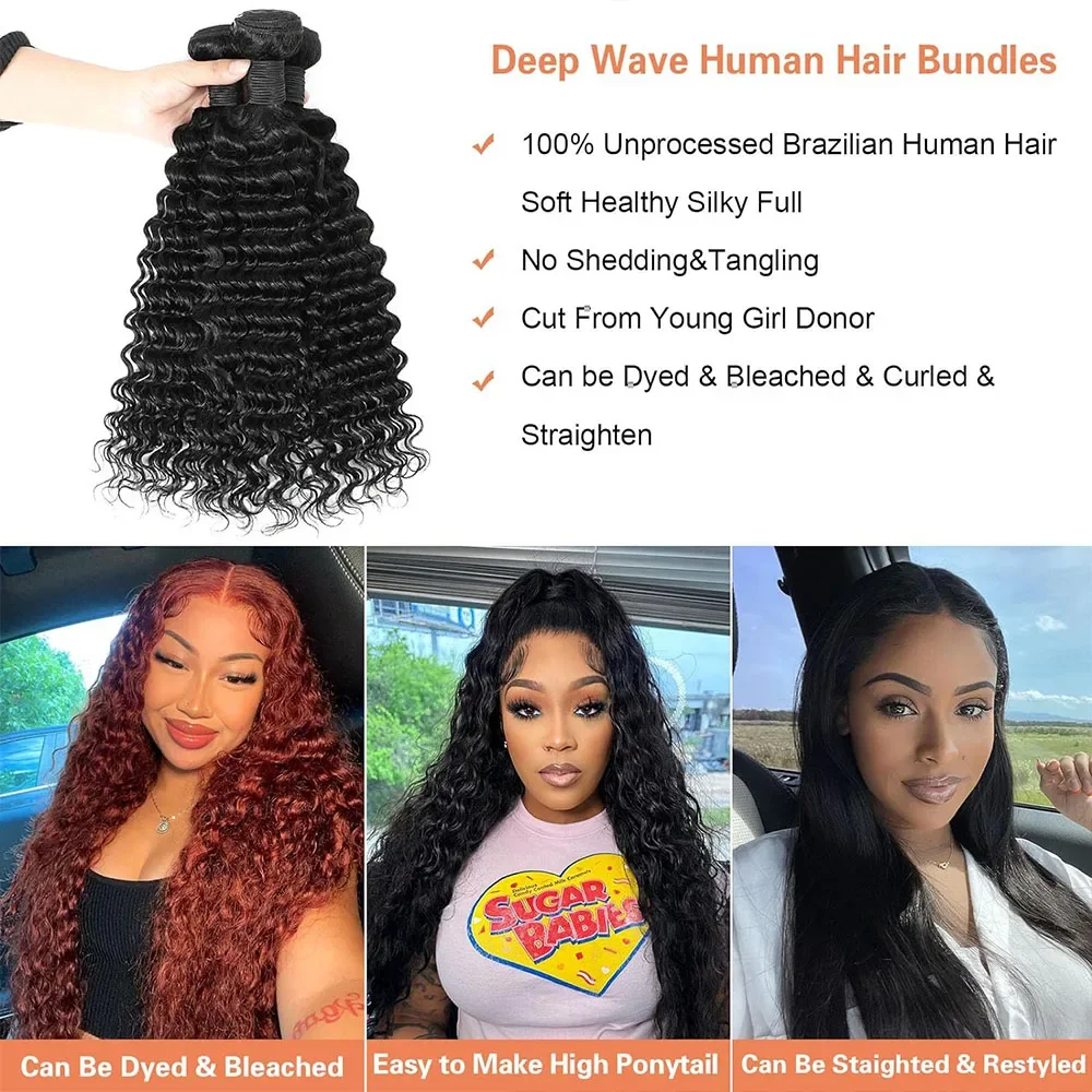 Peruvian Deep Wave Bundles 100% Human Hair 32 Inch Curly Weave Soft Raw Extensions_voghion.com