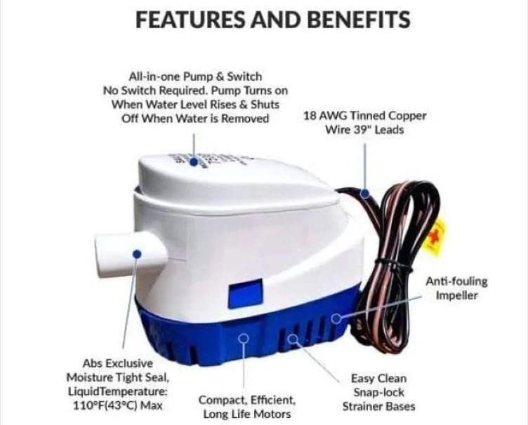 Marine Boat 12v / 24v Dc 1100gph Automatic Bilge Pump Micro Solar