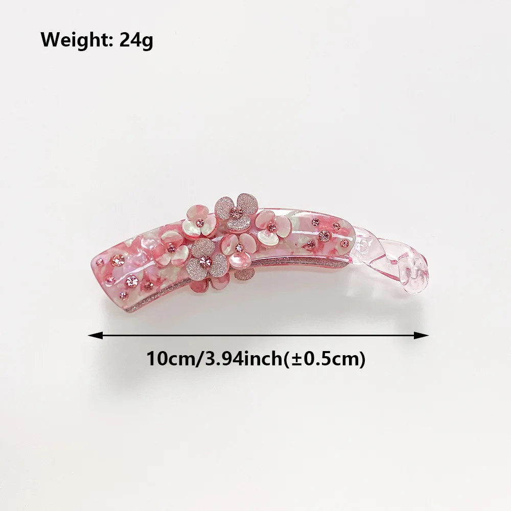 Korea Large Banana Clip Flower Vertical Clip Plastic Twist Clip Three Petal Flower Rhinestone Hairpins