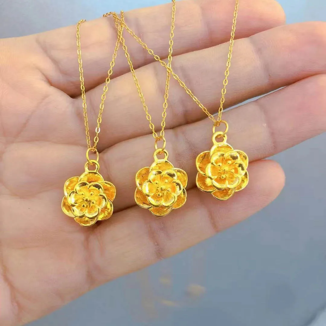 Luxury Fashion Au999 Real Pure 18k 24k Gold Charm Pendants Necklace ...