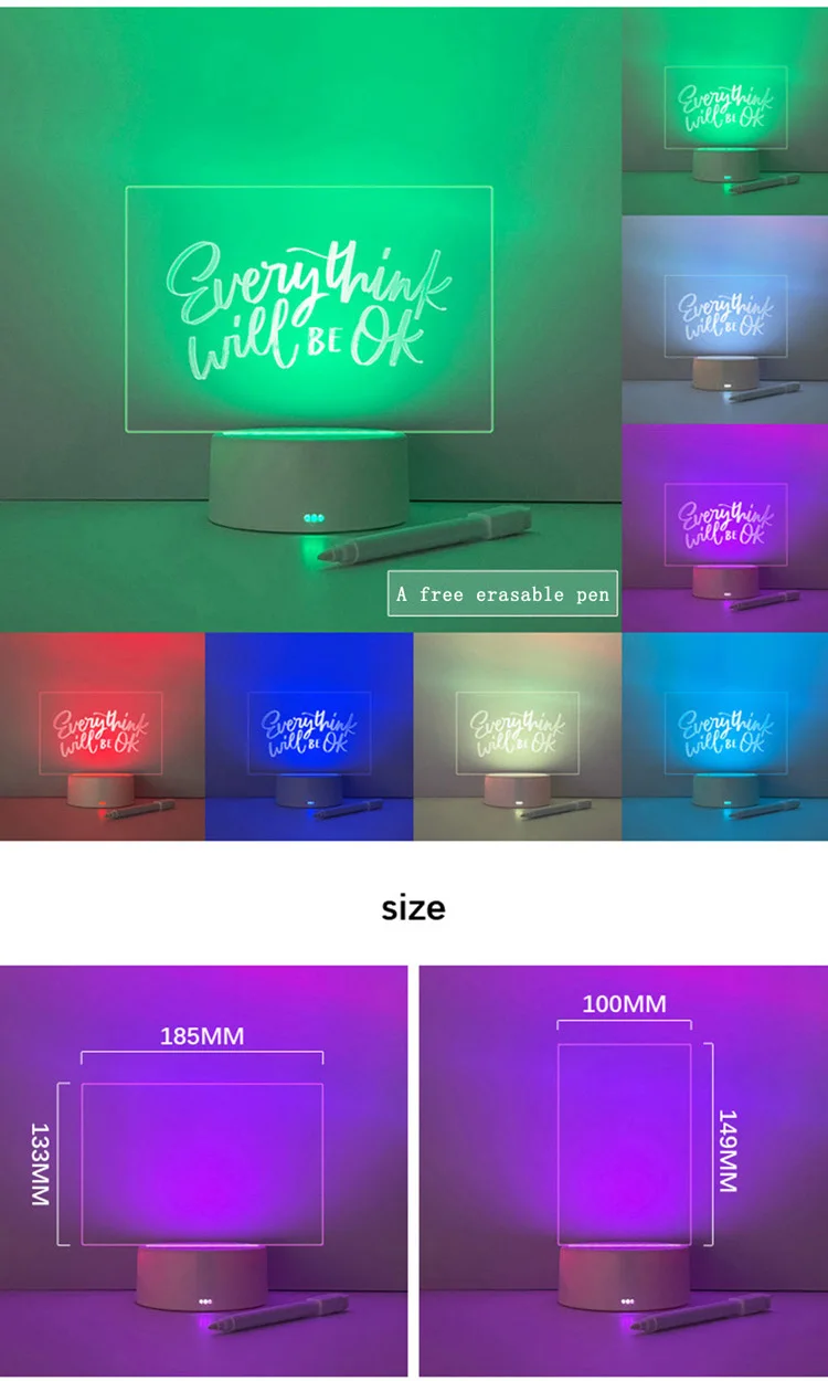 Creative 3d Led Drawing Note Board Rewritable Night Light With Message