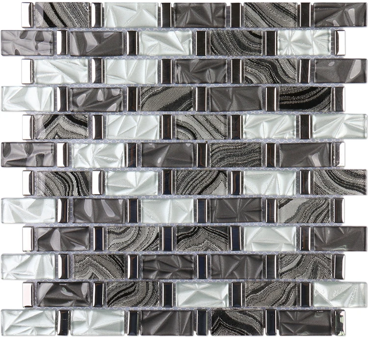 Custom glas mosaik rectangle folds pattern white grey laminates glass background wall mosaics