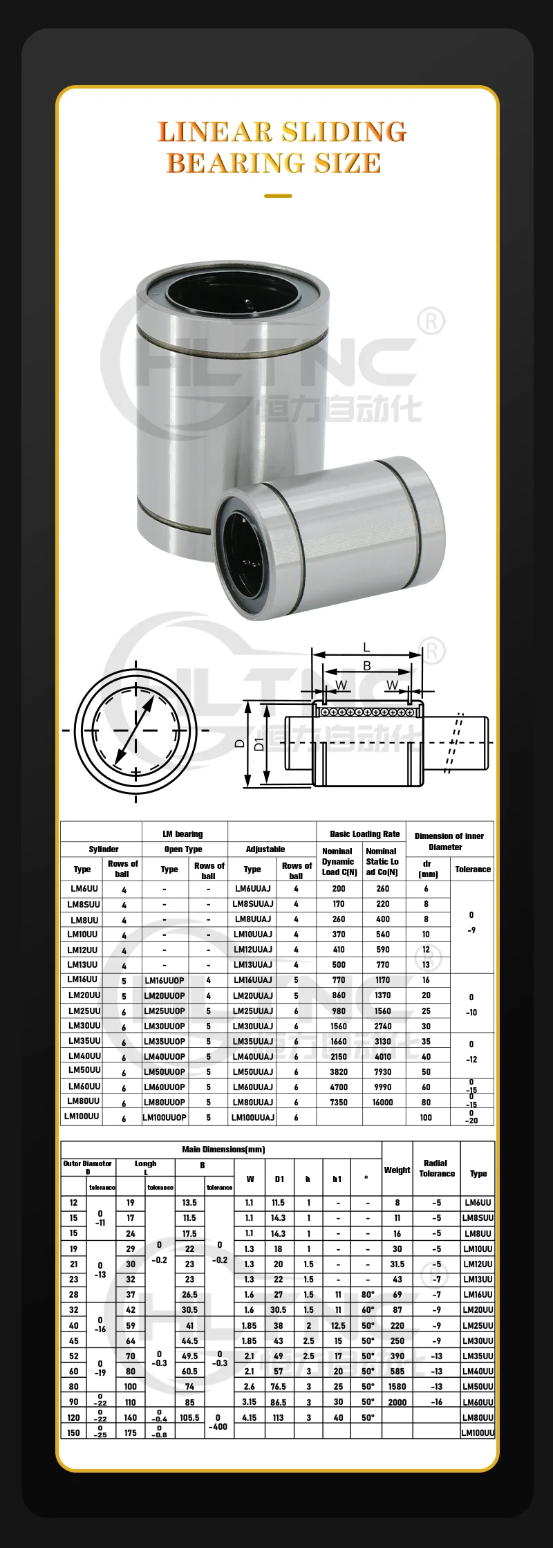 Linear Bearing Linear Ball Bearing Linear Motion Bearing Lm6uu Hltnc