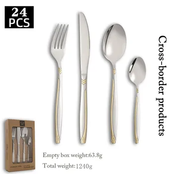 Factory wholesale best price Gold plated 4/16/24 pcs set flatware golden handle cutlery sets