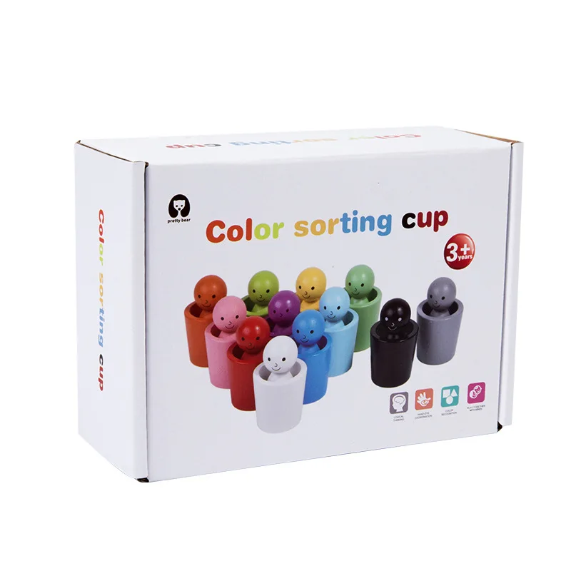 2024 New Baby Color Sorting Cup Game Montessori Color Matching Toys for Kids Early Educational Peg Doll Children Wooden Toy