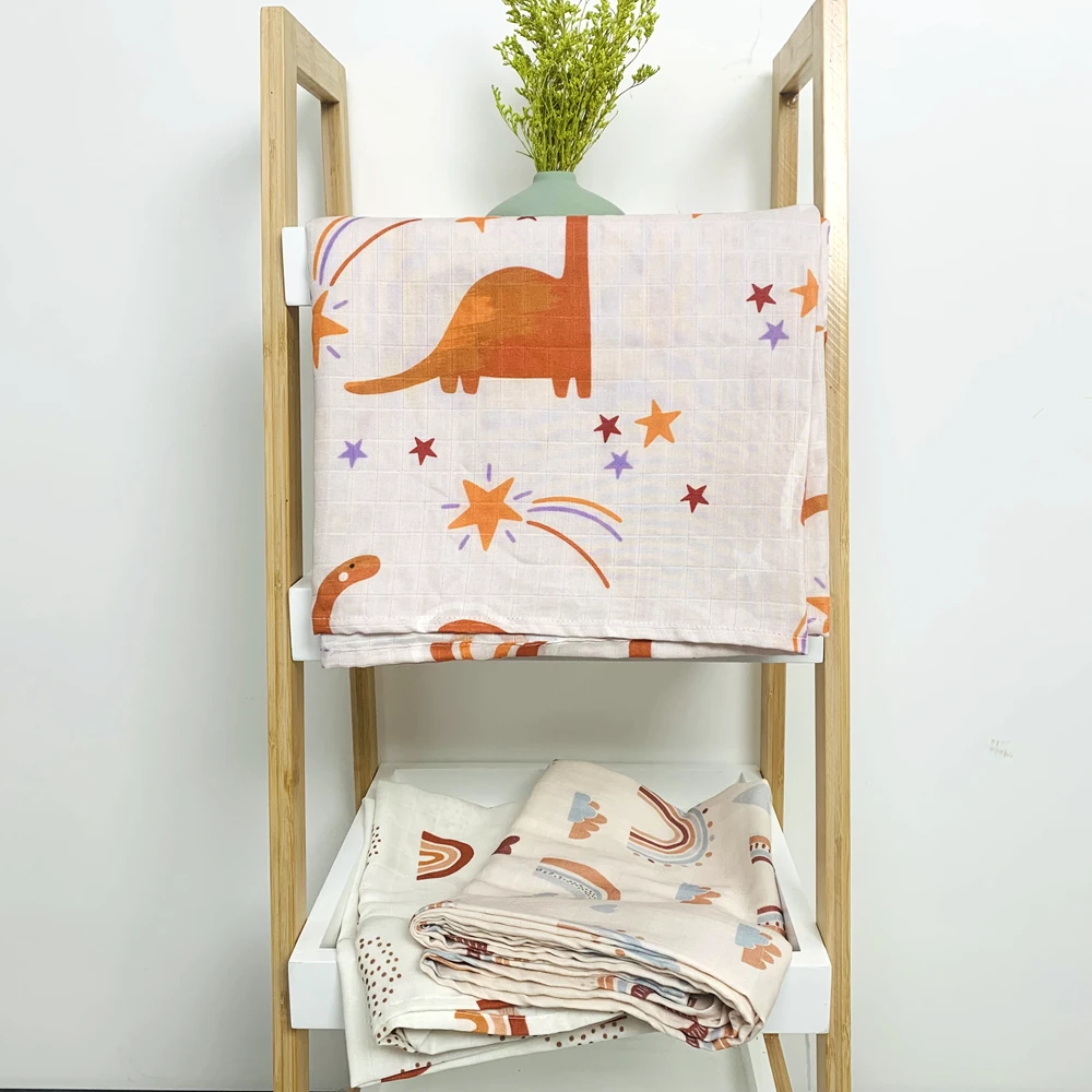 High Density Boho Rainbow Sublimation Baby Bamboo Organic Cotton Muslin