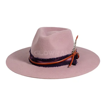 GlowRan Wholesale Pure Wool Felt Fedora Panama Open Road Vintage Rancher Hats For Men Women