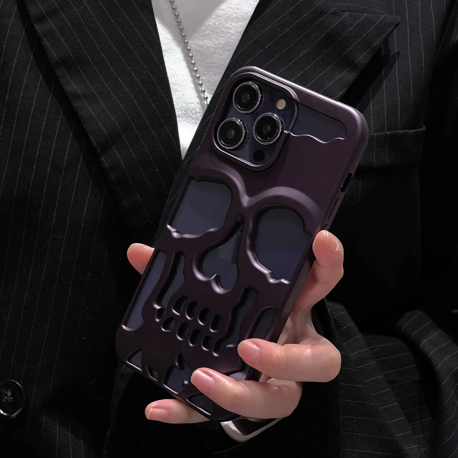 Halloween Matte Skull Hollow Phone Case for iPhone 11 12 13 14 15 16 Pro Max Cooling Anti-fall Mobile Covers
