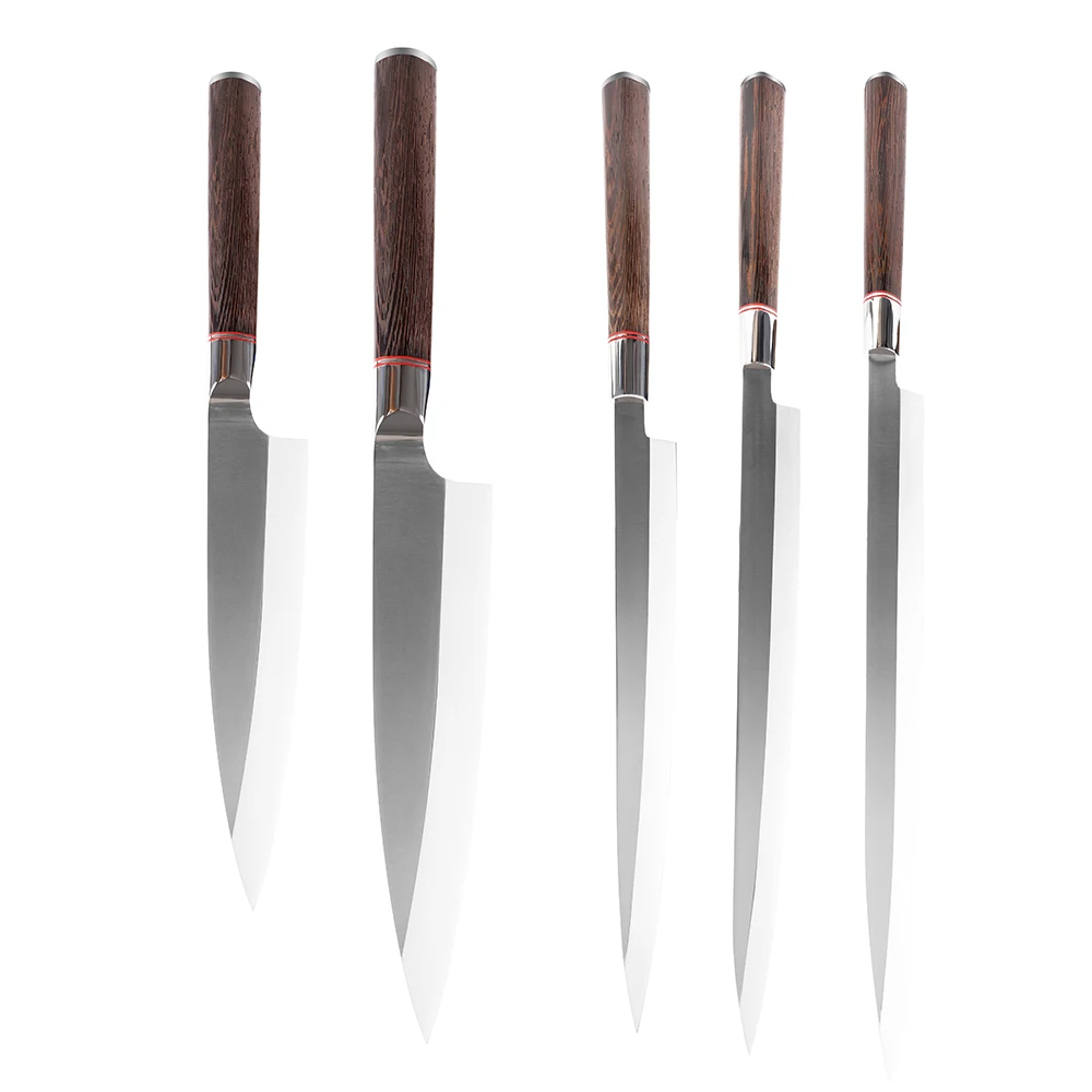 5pcs Premium Ebony Wood Handle Kitchen Japanese Sakimaru Sushi Knives