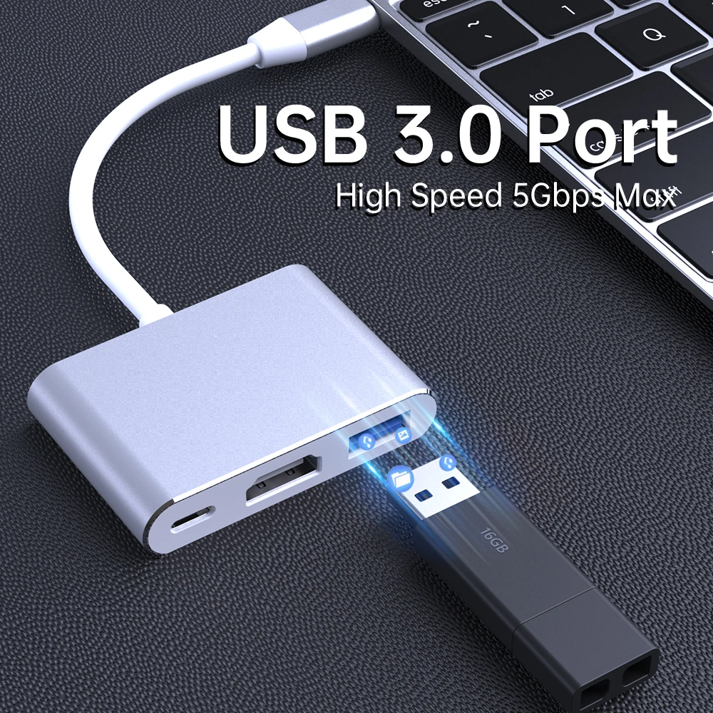 3 In 1 USB Type C To HD Adapter USB 3.0 4K HDTV Switch Output Type-c Charging Port For MacBook USB c hub Converter