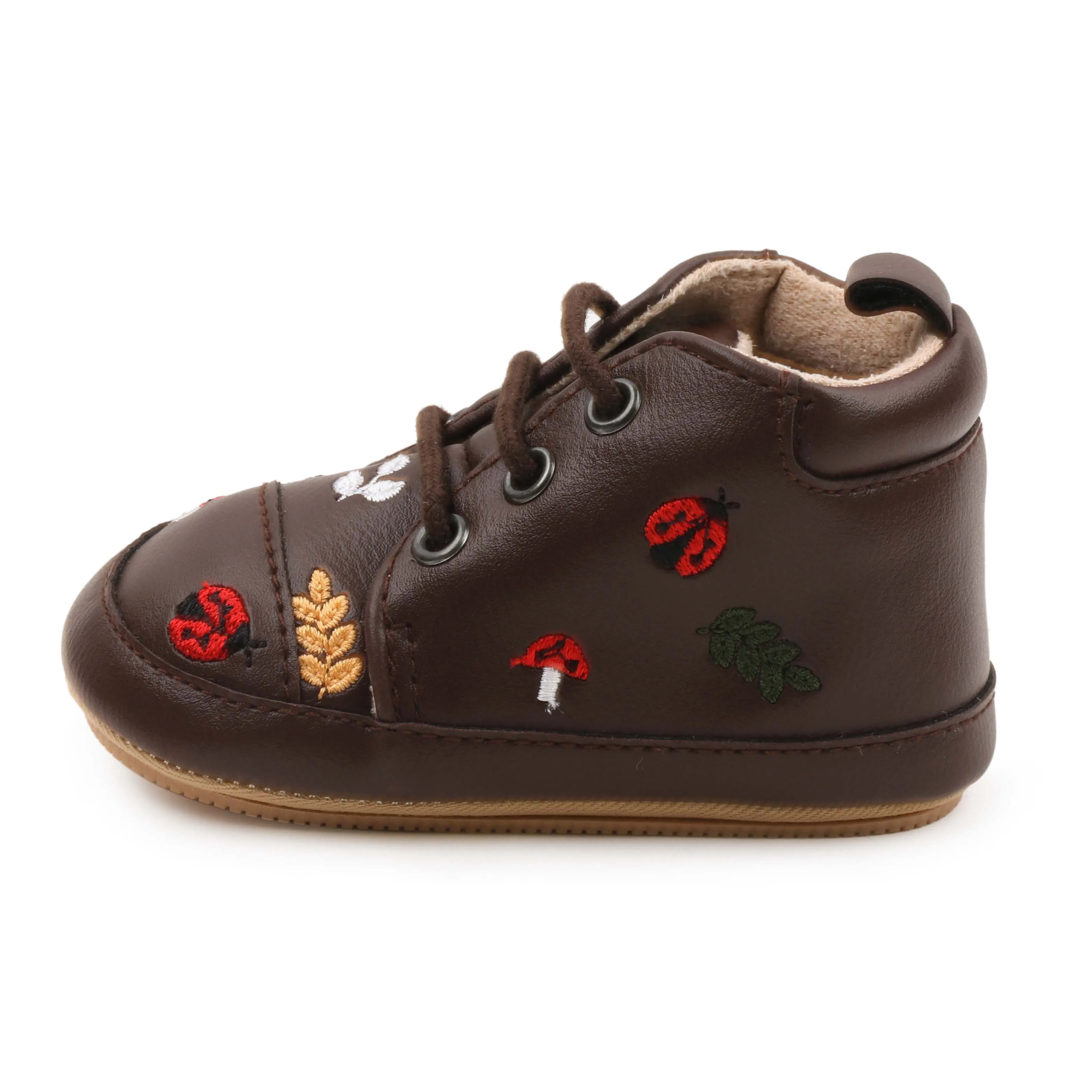 Spring and Autumn Pu Leather Cartoon Embroidered Baby High Top Front Elastic Casual Toddler Shoes details