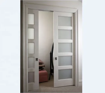 Solid Wood Glass Closet Interior Pocket Sliding Doors