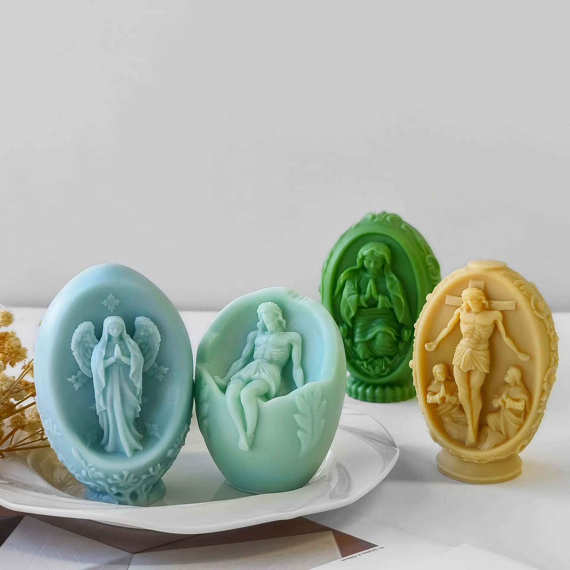CARATTE New Easter Religious Silicone Mold Jesus Virgin Mary Angel Candle Mold for DIY Handmade Soap