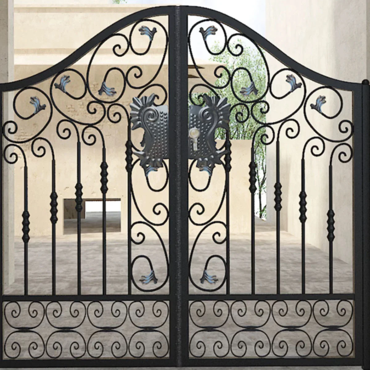 Modern Swing Open Style European Chinese Style Powder Coating Finish Wrought Iron Gates For Safety Accessories Outdoor Use