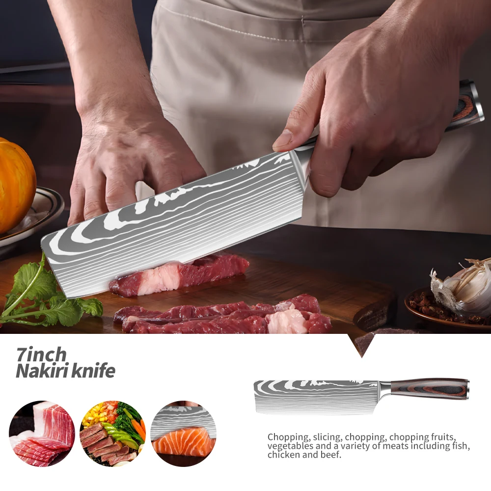 8-teiliges Premium-Küchenmesserset aus Edelstahl, Pakka-Holz, Santoku- und Nakiri-Messer, Schneidemesser, Allzweckmesser, Ausbeinmesser, Kochmesserset_voghion.com