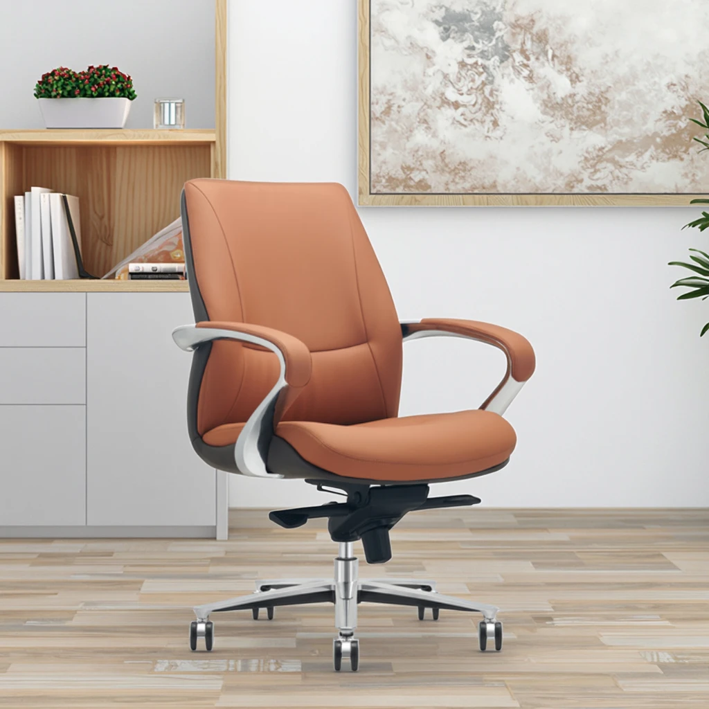 Modern Leather Ergonomic Desk Chair with Adjustable Height and Aluminium Frame for Home Office 3
