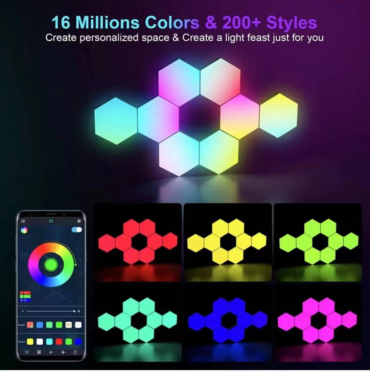 Etop New Blue Wifi Tuya App Remote Control LED Hexagonal Quantum Lamp Smart Home Lamp for Playroom Dance Studio Music Wall Lamp