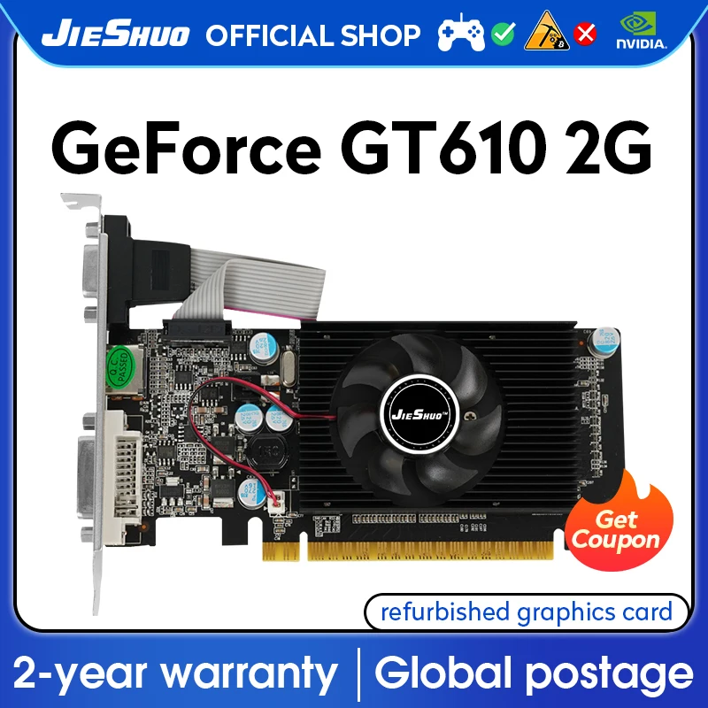 JIESHUO Geforce GT 610 2GB Graphics Card Budget Gaming