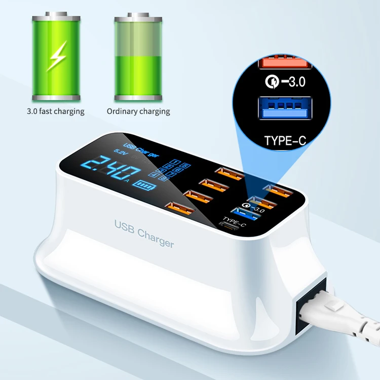 40 Вт 8 порты USB Quick Charge 3,0 светодиодный дисплей с разъемом USB Type-C PD зарядное устройство для супер быстрое зарядное устройство мобильного телефона, планшета, для зарядки