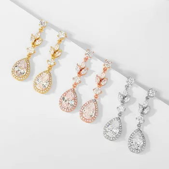 CZ Pave Teardrop Earrings for Wedding Sterling Silver Pear Shaped Cubic Zirconia Dangle Earrings Jewelry for Women Bride