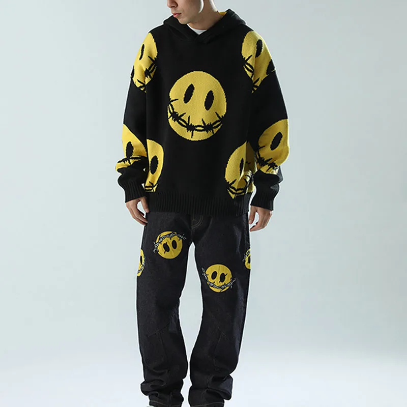 Custom Heavyweight Sublimation Hoodie Oversized Jacquard Knit Hoodie Sweater
