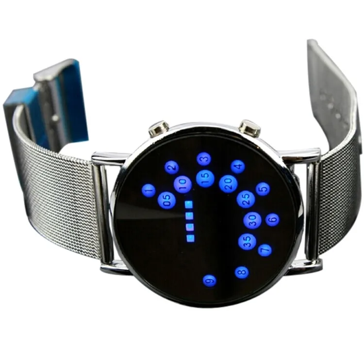 Fashion Blue Men's Digital LED Wristwatch with Stainless Steel