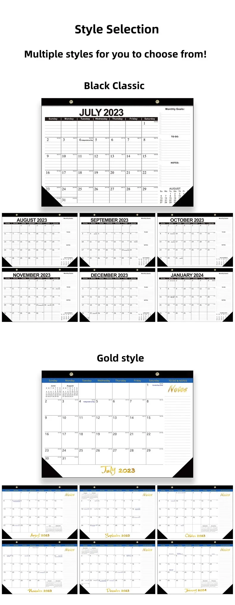 Hot Sale 2023-2024 Wall Mounted Desktop Calendar 18 Month English Calendar For Planning & Organizing &workTable Planner details