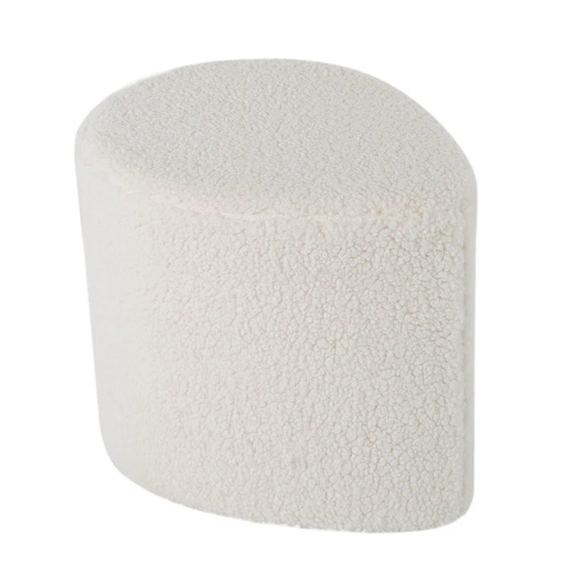 Modernist Style Stool White Velvet Round Seat Pouf Ottoman for Living Room Foot Stool